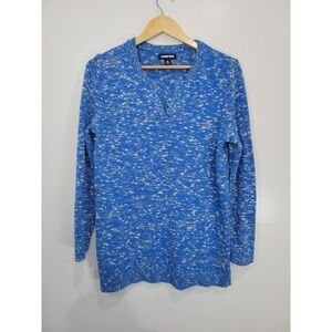 Lands End Blue Marled V Neck Tunic Sweater Knit Top Women's Medium